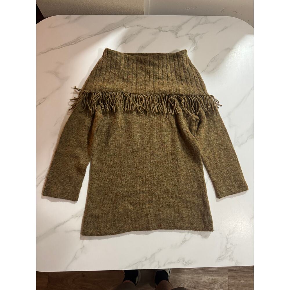 Marisa Christina Olive Drab Sweater Frilly Over-Shoulder Collar Women's Large